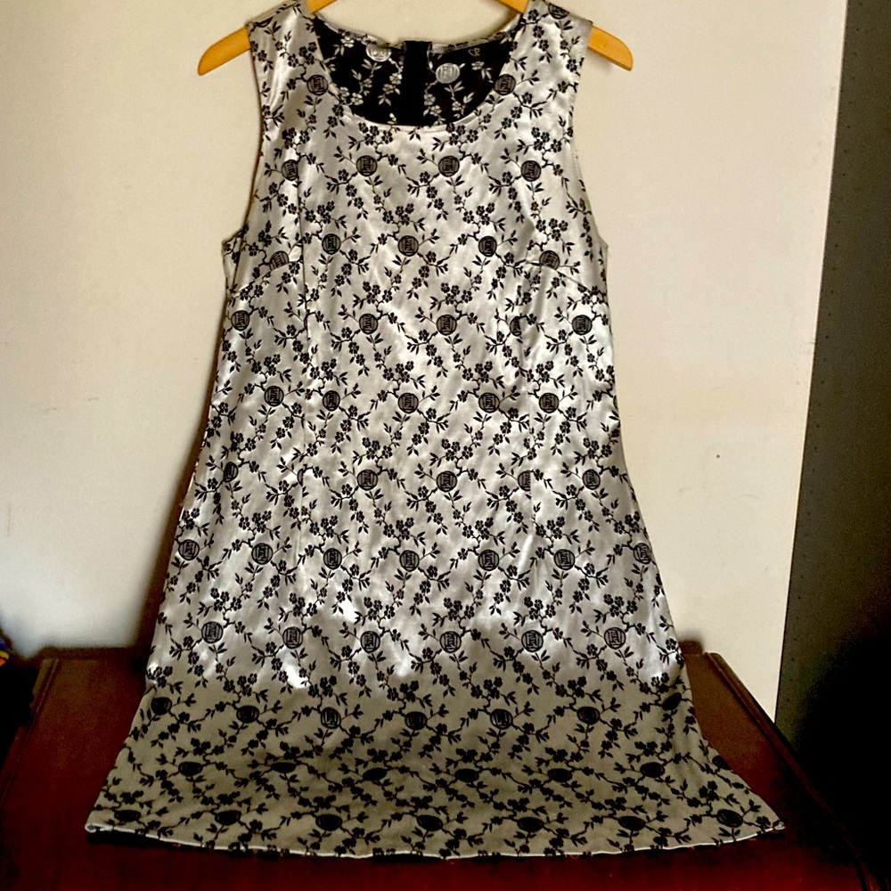 Silver and black stretch “wiggle” cocktail dress